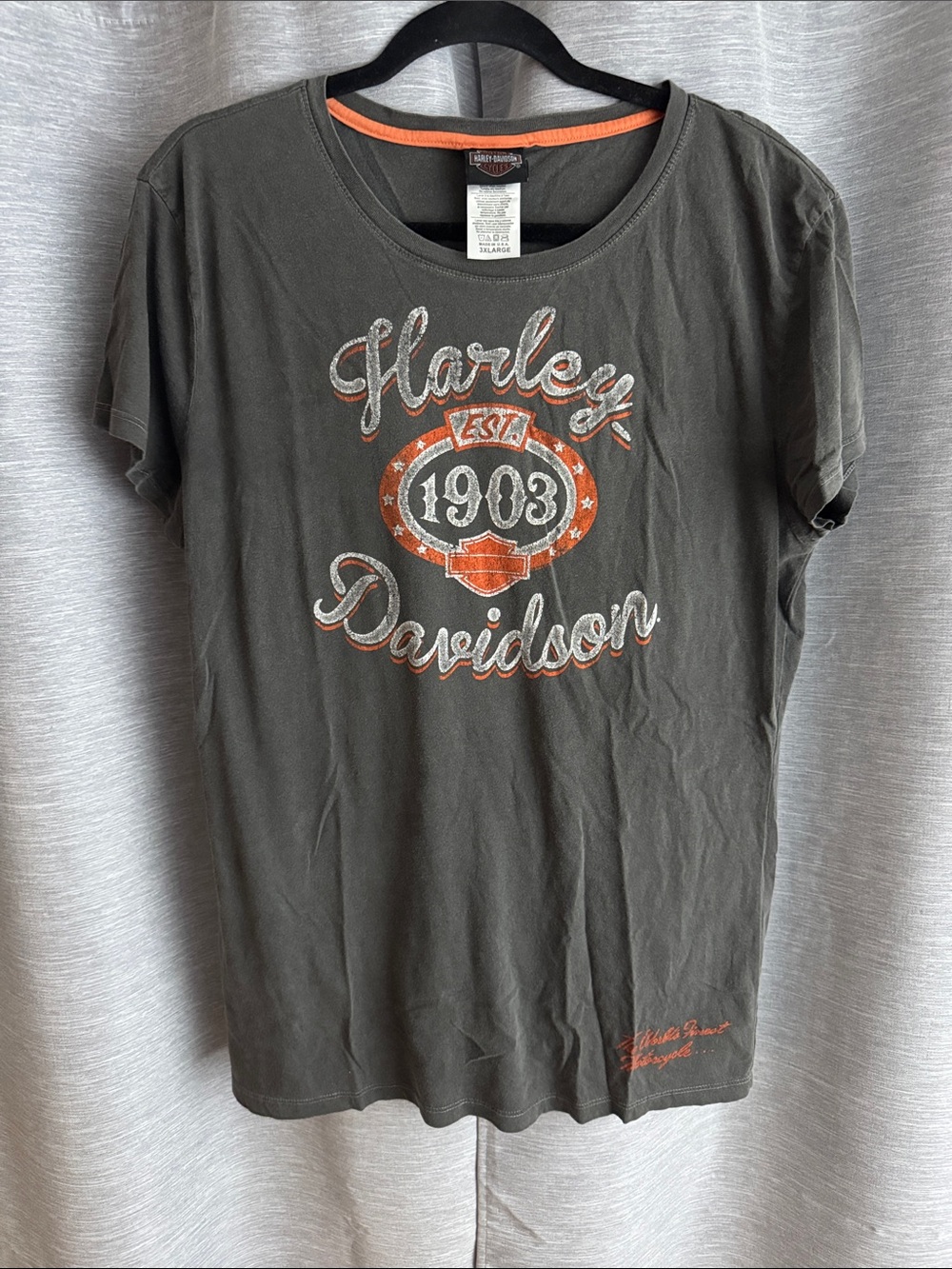 Harley-Davidson Gray Short Sleeve Tee with Orange Accents - Picture 1 of 5